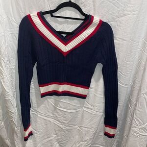 Navy cropped varsity sweater size S